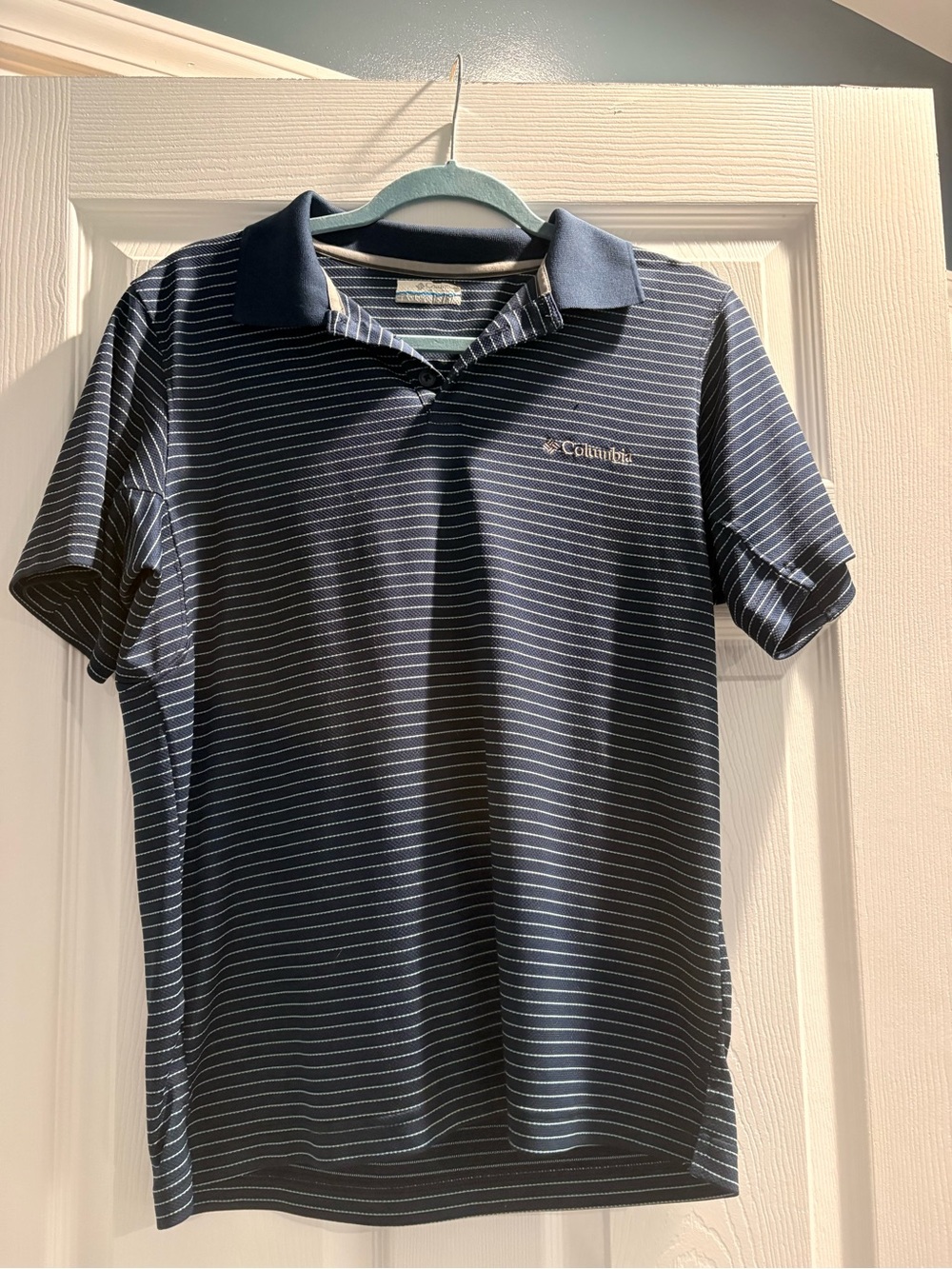 Columbia Navy and White Striped Polo Shirt
